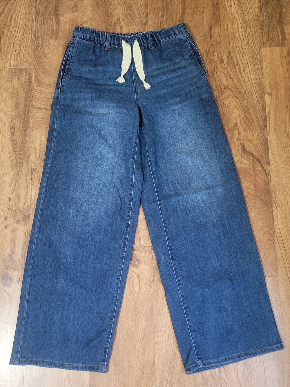 OAT New York Women's Wide-Leg Cloud Luxe Denim with Cream Drawcord